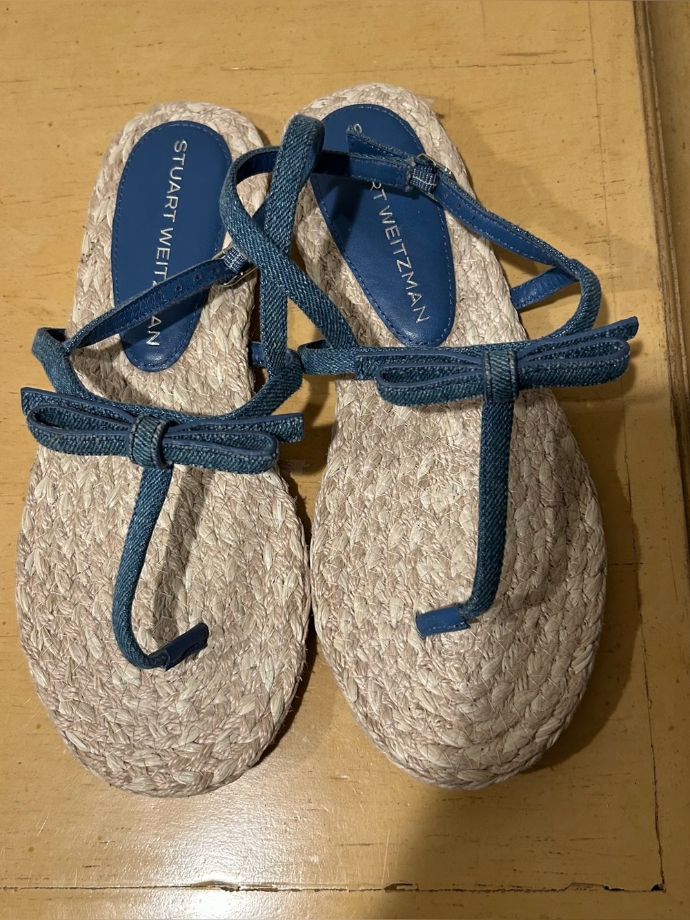 Stuart Weitzman felicity bow-detailed women’s denim espadrille sandals size 8.5